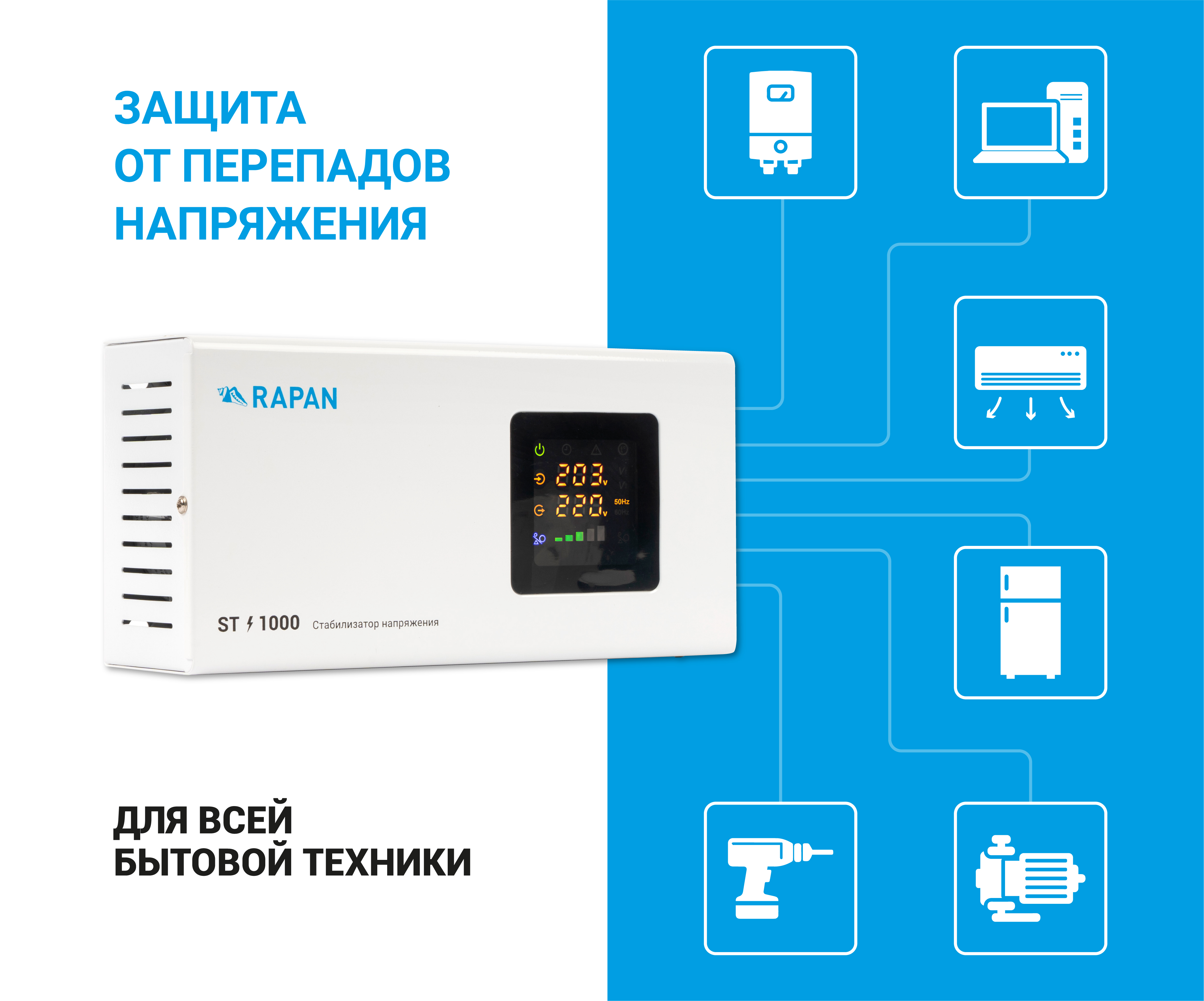 Cтабилизатор напряжения RAPAN ST-1000. Изображение  1